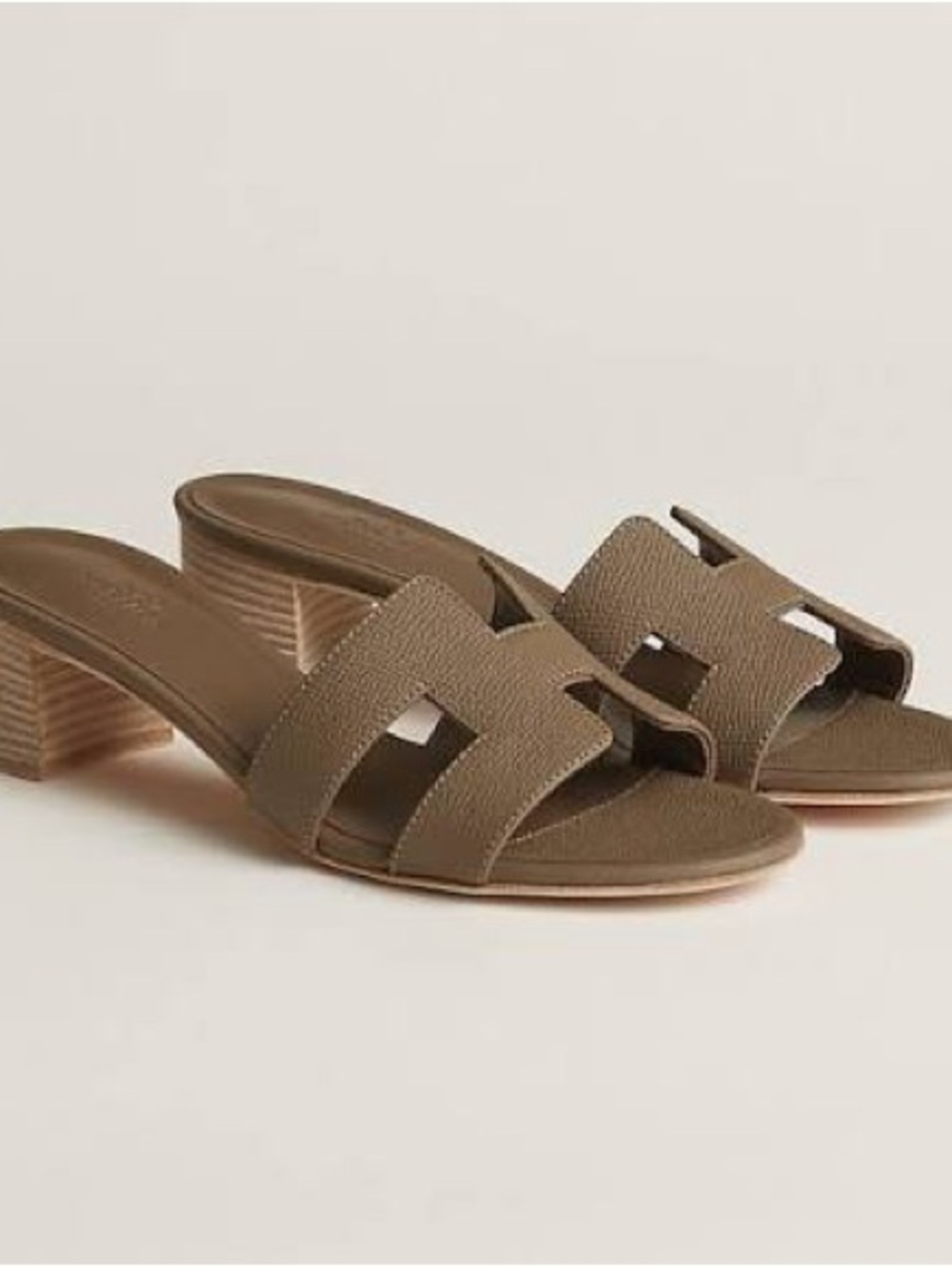 Hermes Taupe Brown Open-Toe Slide Heels